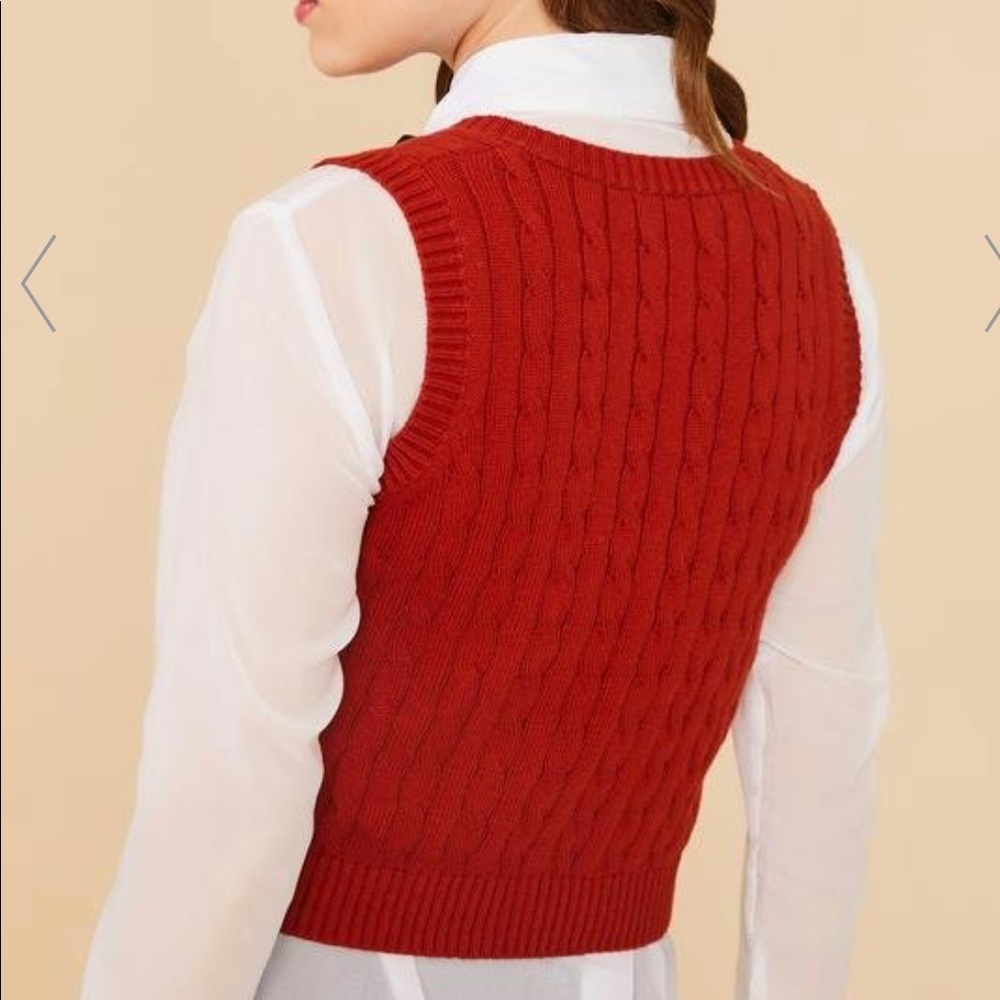 Vintage Minimalist Cable Red Knit Sweater Vests Size Medium